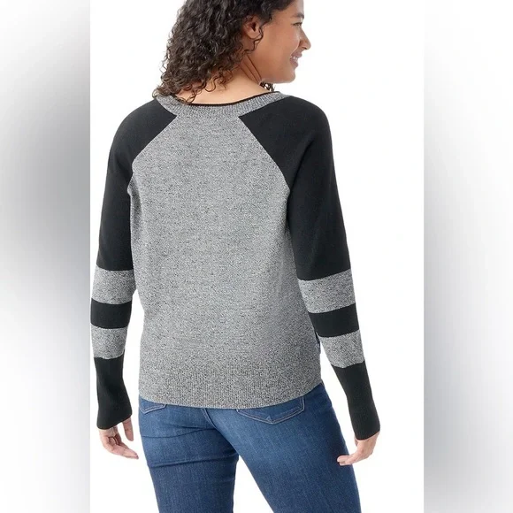 Smartwool Women's Edgewood V-Neck Sweater Black and Grey Size Small - Picture 2 of 9